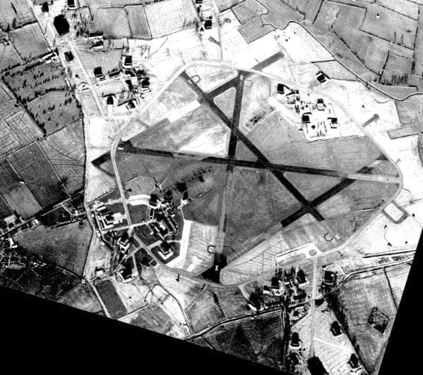 Historical aerial view of HMS Dipper airfield during WWII